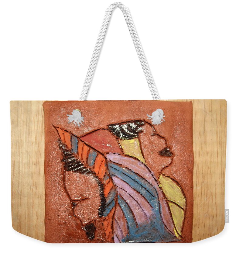 Jesus Weekender Tote Bag featuring the ceramic art Simona and Martha - tile by Gloria Ssali
