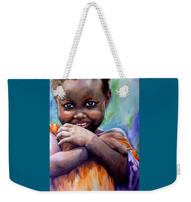 African Child Weekender Tote Bag featuring the painting Simple Joy by Michal Madison