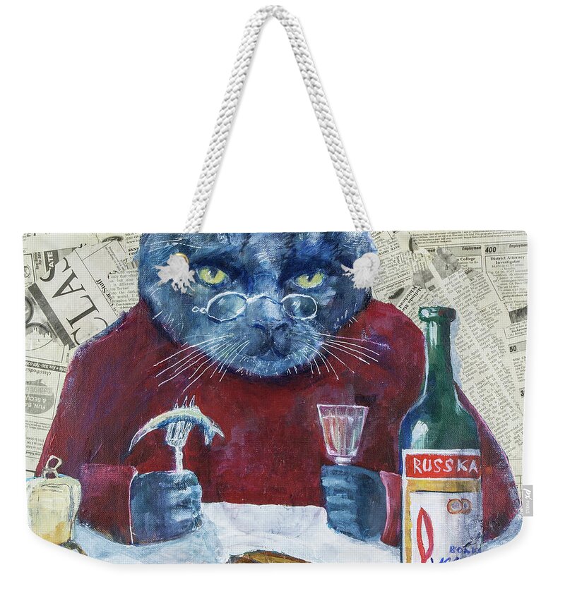 Cat Weekender Tote Bag featuring the painting Simple solution by Maxim Komissarchik