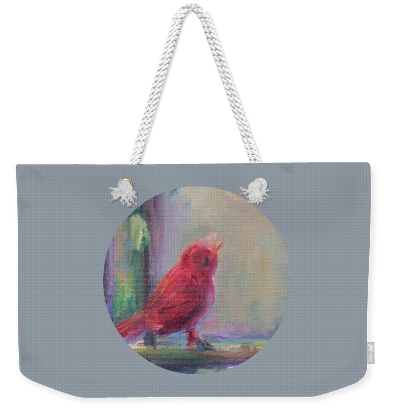 Bird Art Weekender Tote Bag featuring the painting Sing Little Bird by Mary Wolf