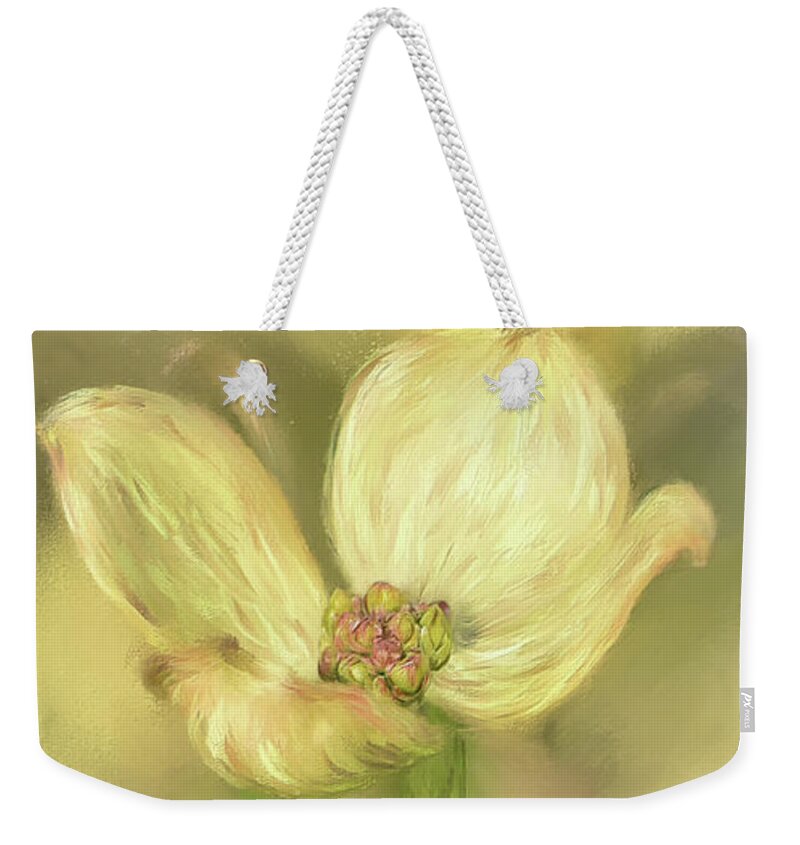 Dogwood Weekender Tote Bag featuring the digital art Single Dogwood Blossom In Evening Light by Lois Bryan