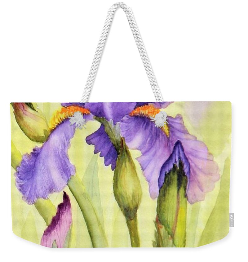 Iris Art Weekender Tote Bag featuring the painting Single Iris by Mishel Vanderten