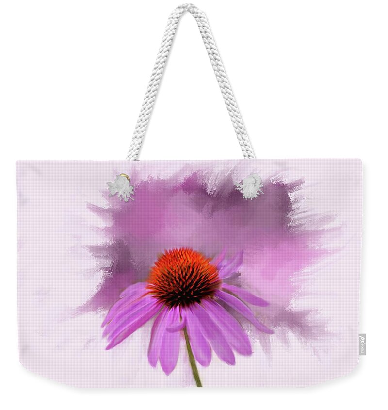 Pink Cone Flower On A Textured Background . Photography Weekender Tote Bag featuring the photograph Single by Mary Timman