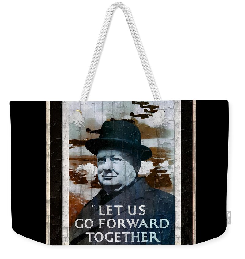 Winston Churchill Weekender Tote Bag featuring the digital art Sir Winston Churchill Vintage Portrait by Ian Gledhill
