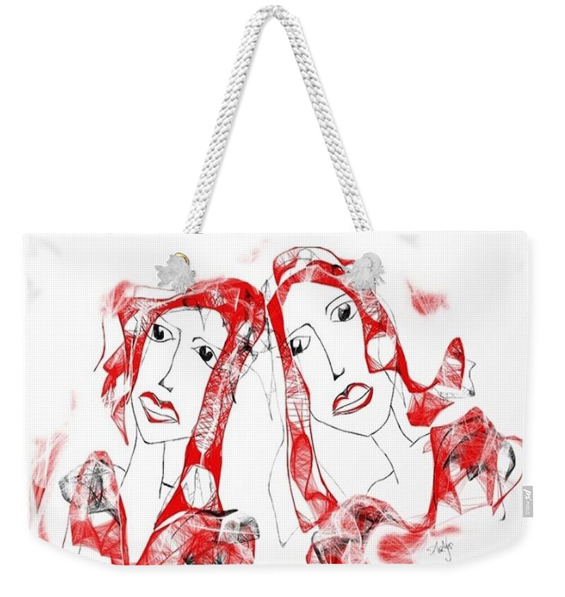 Sisters Weekender Tote Bag featuring the digital art Sisters by Sladjana Lazarevic