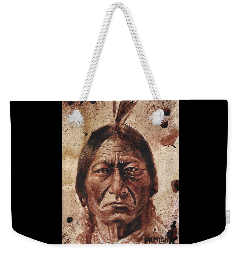 Ryan Almighty Weekender Tote Bag featuring the painting SITTING BULL - dry blood by Ryan Almighty