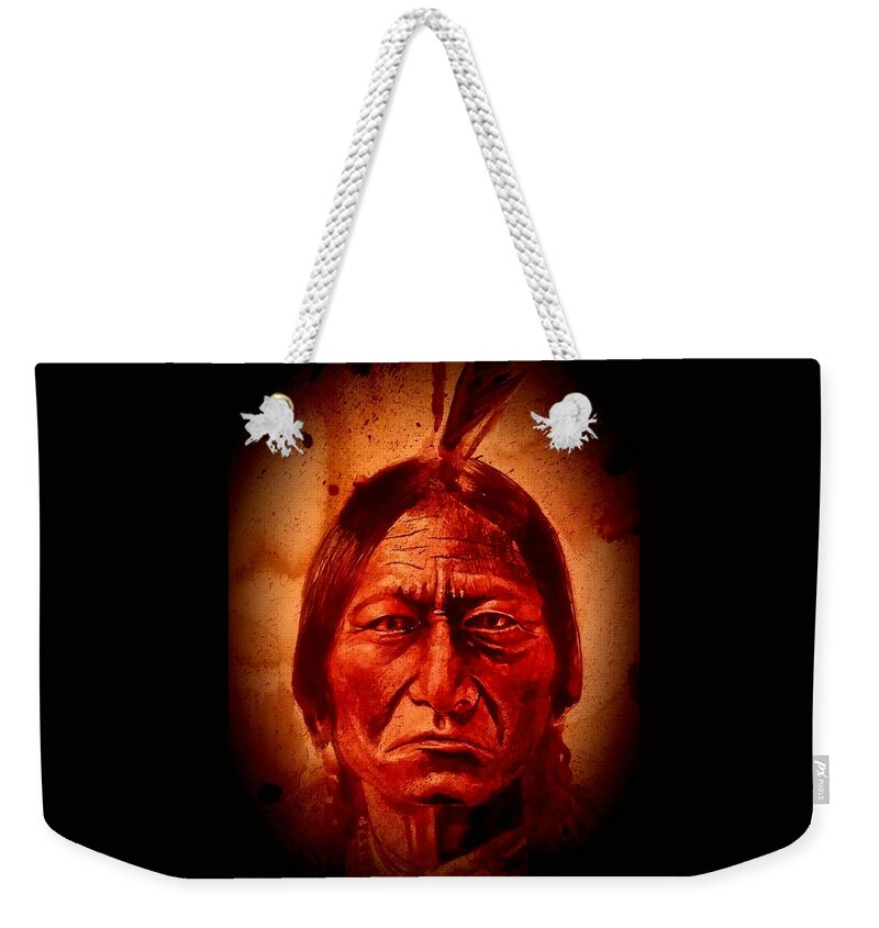Ryan Almighty Weekender Tote Bag featuring the painting SITTING BULL - wet blood by Ryan Almighty