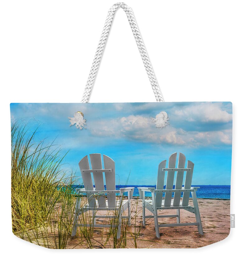 Clouds Weekender Tote Bag featuring the photograph Sitting Pretty in Blues by Debra and Dave Vanderlaan