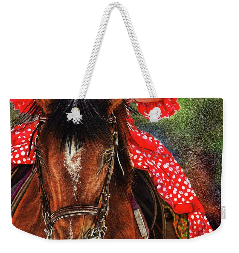 Horse Weekender Tote Bag featuring the drawing Sitting Pretty by Peter Williams