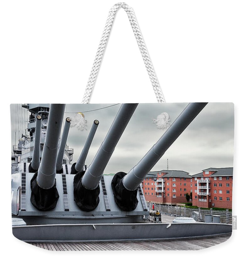 Uss Wisconsin Weekender Tote Bag featuring the photograph Six Pack of Sixteens by Christopher Holmes