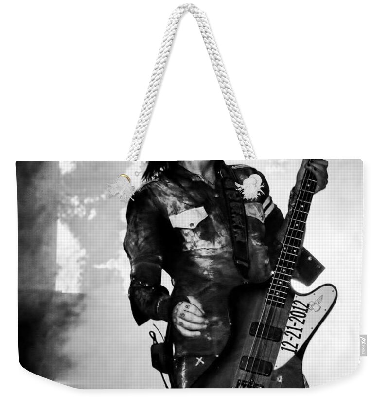 Motley Crue Weekender Tote Bag featuring the photograph Sixx by Traci Cottingham