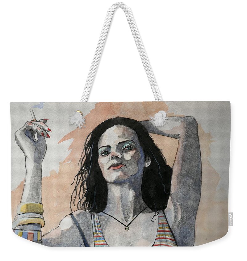 Female Weekender Tote Bag featuring the painting Sketch for Lucy by Ray Agius