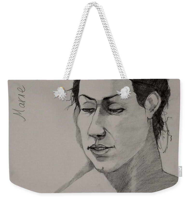 Female Weekender Tote Bag featuring the drawing Sketch for Marie 2 by Ray Agius