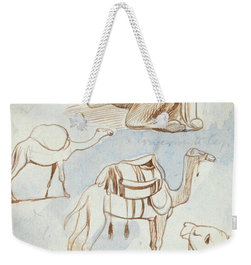 English Art Weekender Tote Bag featuring the drawing Sketch studies of camels by Edward Lear