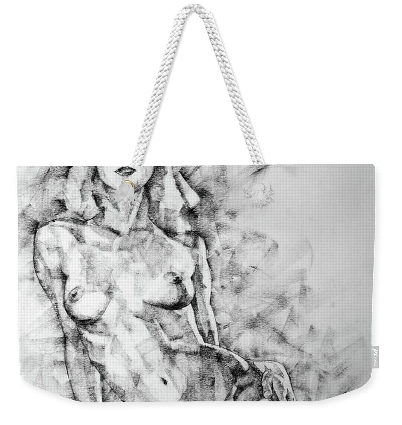 Art Weekender Tote Bag featuring the drawing SketchBook Page 36 Female Sitting Pose Drawing by Dimitar Hristov