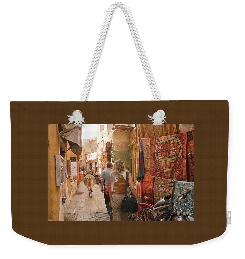 Squeezed Weekender Tote Bag featuring the photograph SKN 1226 Squeezed Lane by Sunil Kapadia
