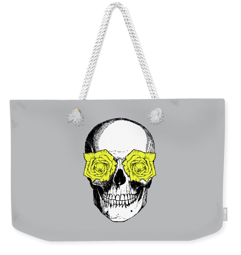 Skull And Roses Weekender Tote Bag featuring the digital art Skull and Roses by Eclectic at Heart