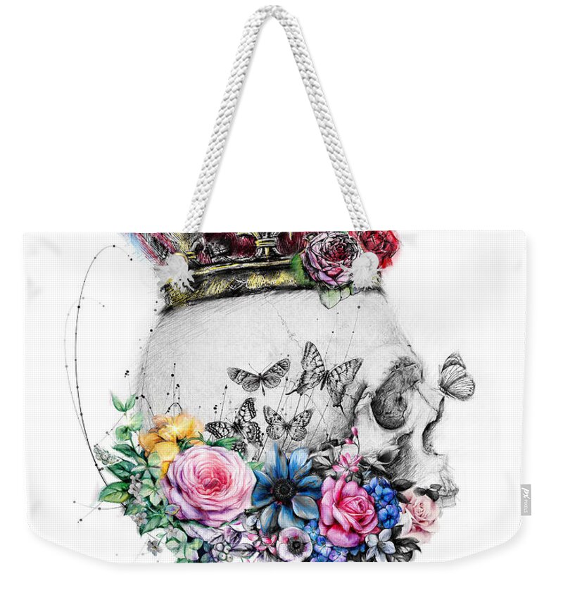 Romance Weekender Tote Bag featuring the digital art Skull Queen with flowers by Xrista Stavrou