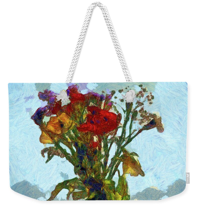 Sky Weekender Tote Bag featuring the painting Sky Flowers 1 in paint by Gavin Bates