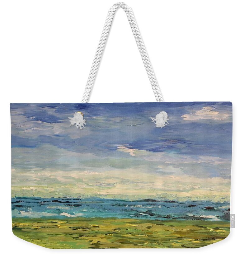Golf Weekender Tote Bag featuring the painting Sky, Sea and Golf by Geeta Yerra