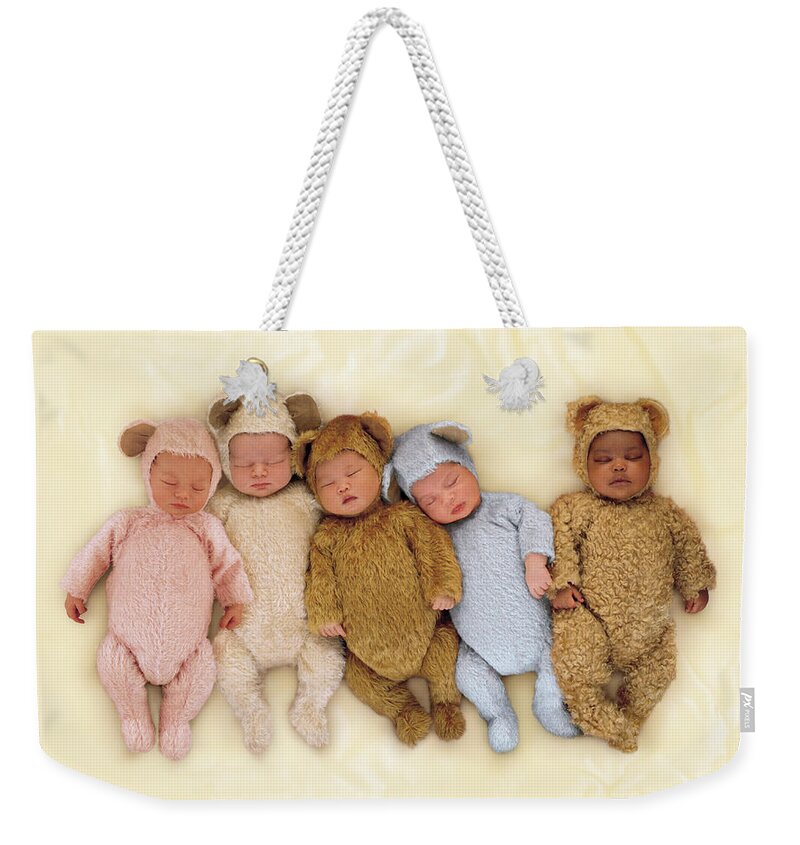 Teddy Bears Weekender Tote Bag featuring the photograph Sleepy Bears by Anne Geddes