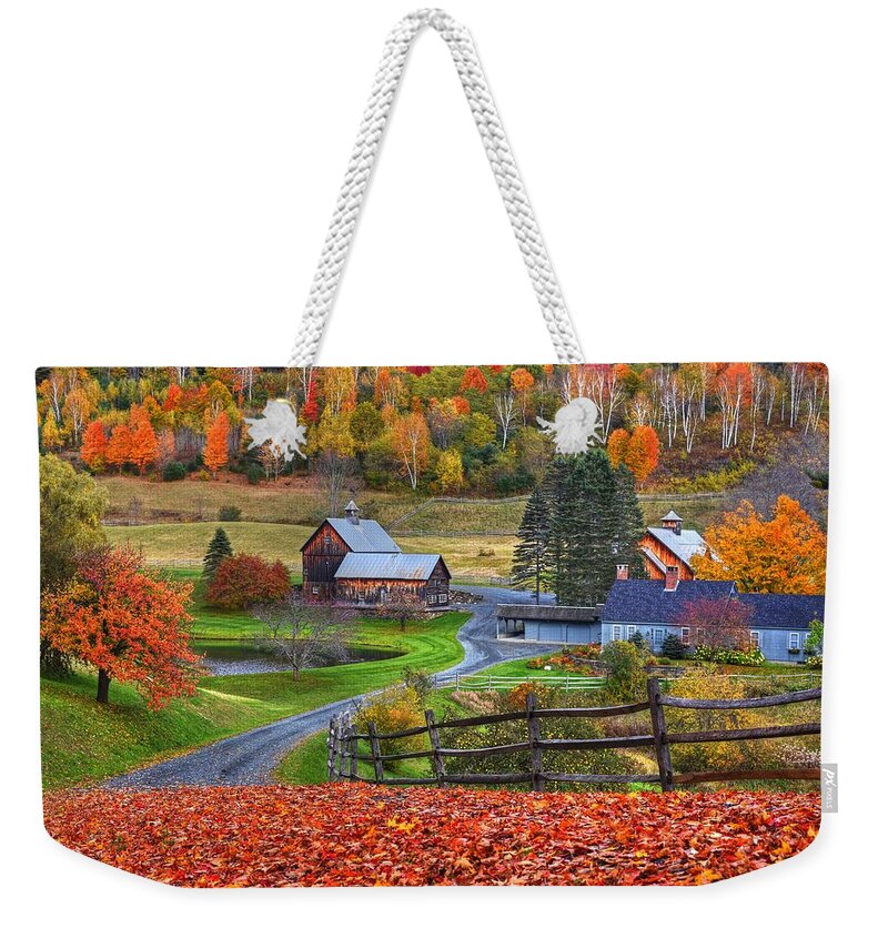Woodstock Weekender Tote Bag featuring the photograph Sleepy Hollows Farm Woodstock Vermont VT Autumn Bright Colors by Toby McGuire