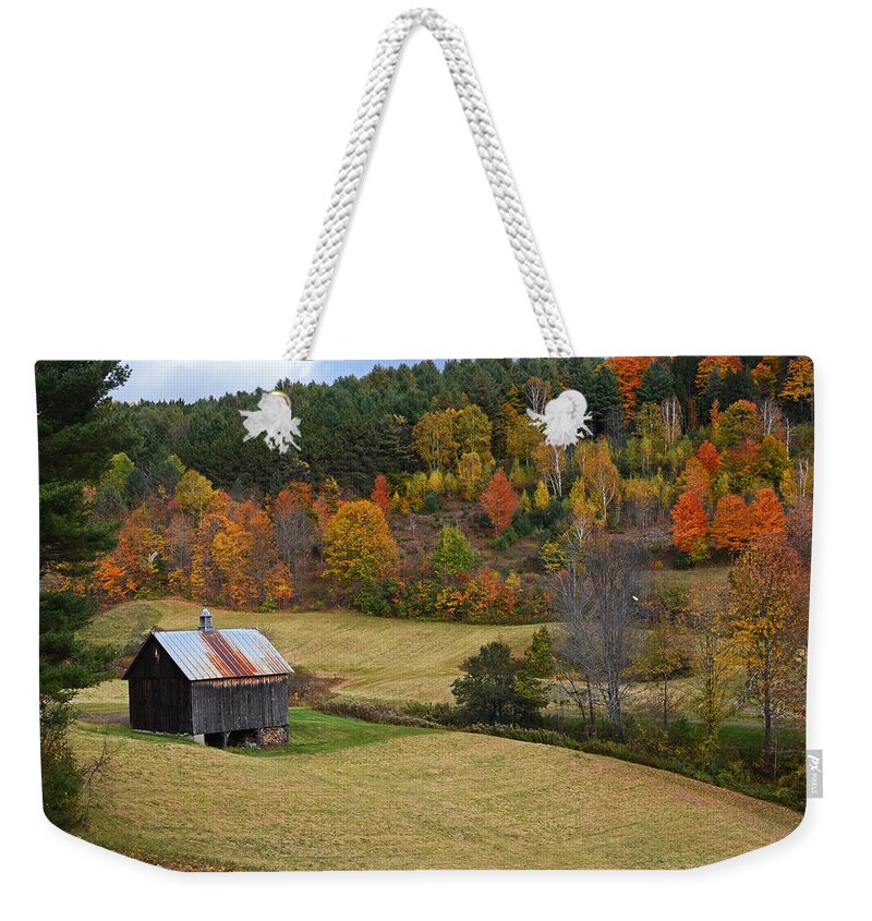 Woodstock Weekender Tote Bag featuring the photograph Sleepy Hollows Farm Woodstock Vermont VT Pond Shack by Toby McGuire