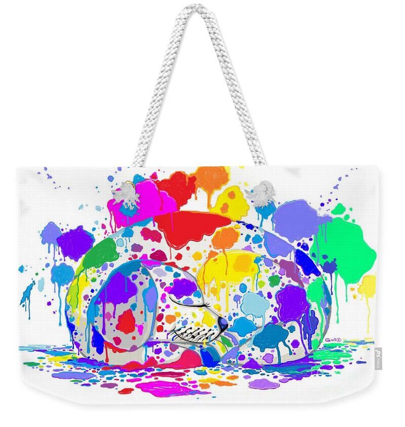 Puppy Weekender Tote Bag featuring the digital art Sleepy Painted Puppy by Nick Gustafson