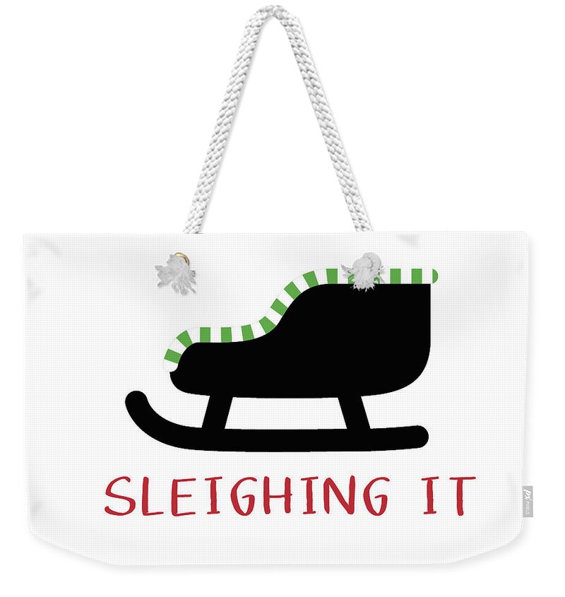Sleigh Weekender Tote Bag featuring the digital art Sleighing It- Art by Linda Woods by Linda Woods