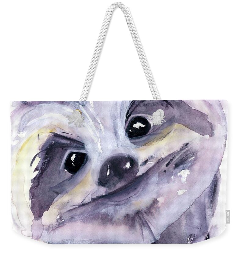 Sloth Portrait Weekender Tote Bag featuring the painting Sloth Portrait by Dawn Derman