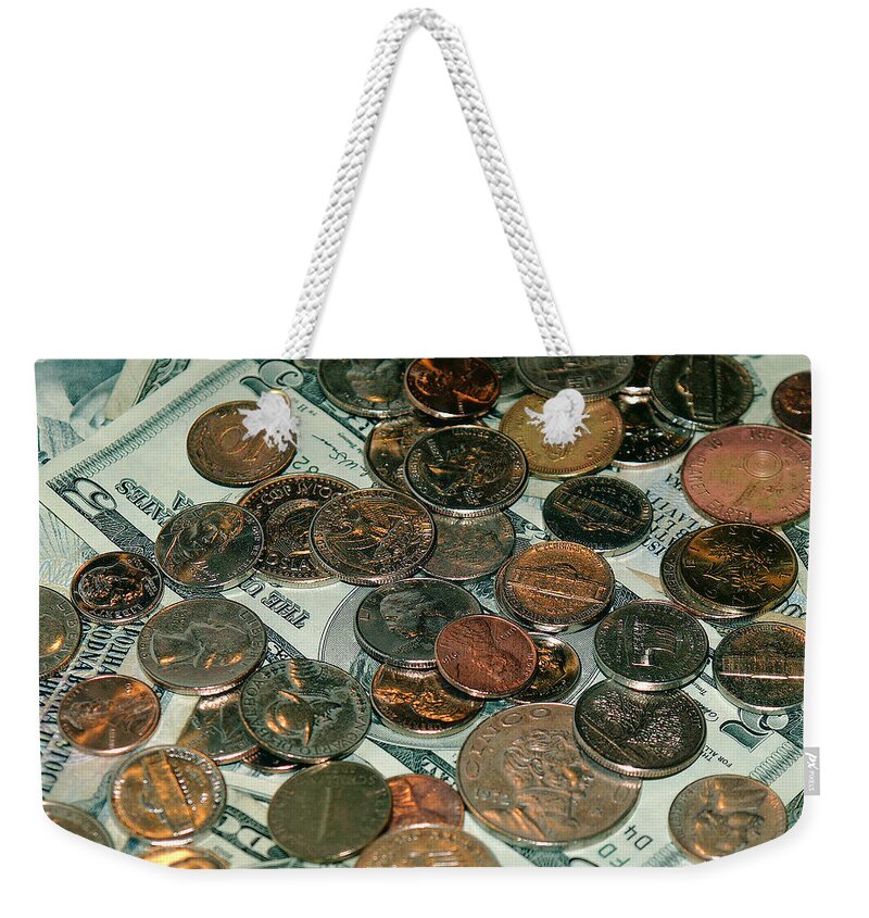 Coin Weekender Tote Bag featuring the photograph Small Change by Bob Johnson