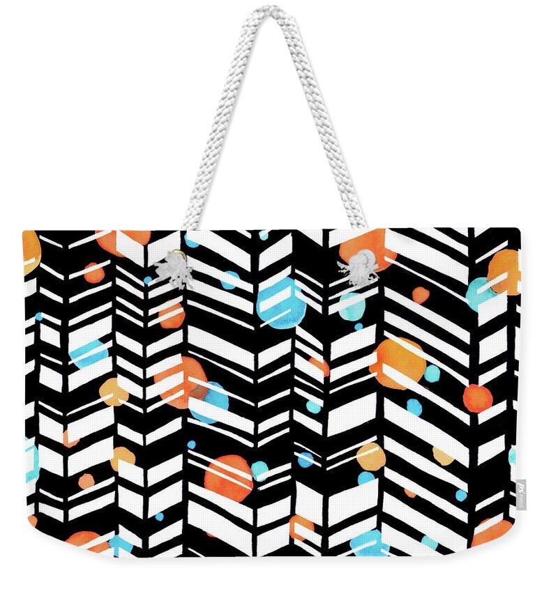 Chevron Weekender Tote Bag featuring the drawing Smile More by Robin Dickinson