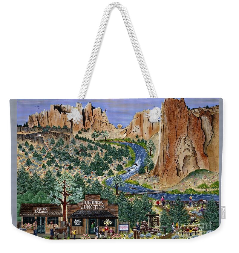 Smith Rock Weekender Tote Bag featuring the painting Smith Rock State Park by Jennifer Lake