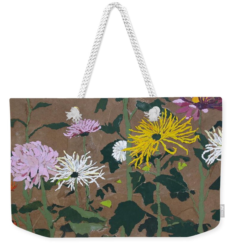 Collage Weekender Tote Bag featuring the painting Smith's Giant Chrysanthemums by Leah Tomaino