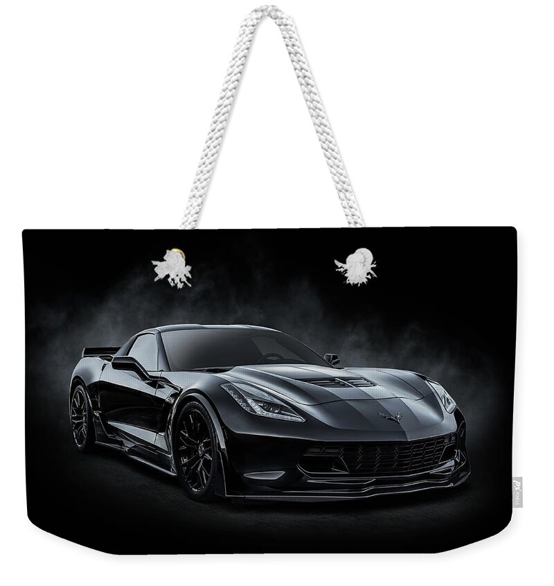 Corvette Weekender Tote Bag featuring the digital art Black Z06 Corvette by Douglas Pittman