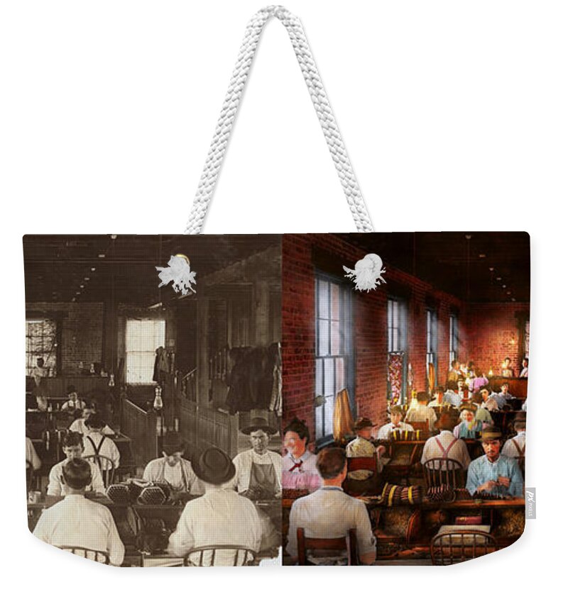 Cigar Weekender Tote Bag featuring the photograph Smoking - Cigar - Hand rolled cigars 1909 - Side by Side by Mike Savad