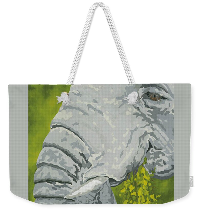 Elephant Weekender Tote Bag featuring the painting Snack Time by Cheryl Bowman