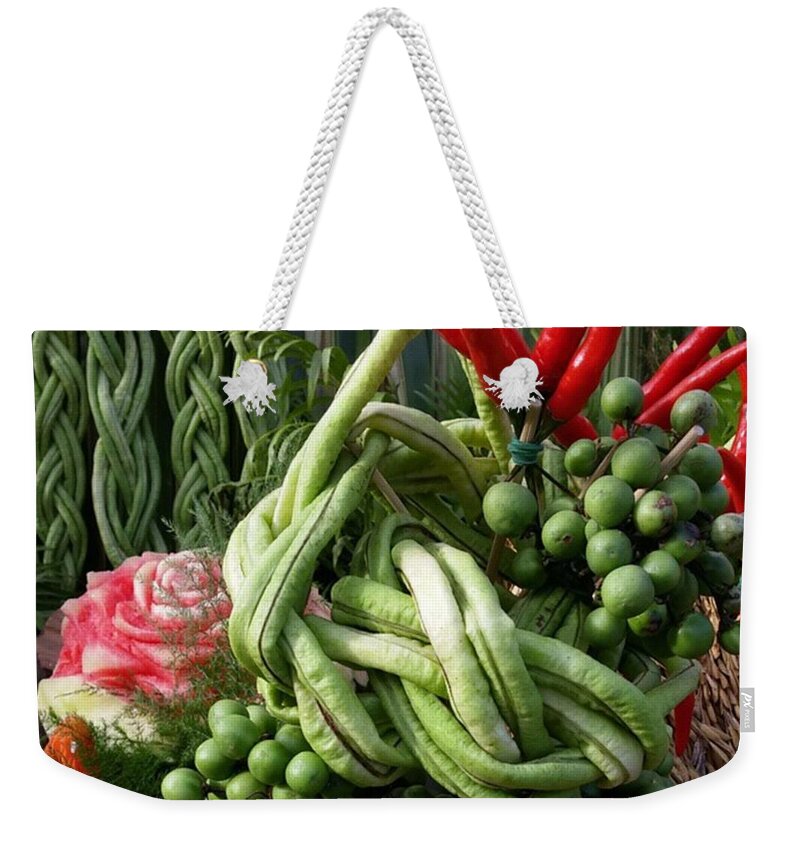 Weekender Tote Bag featuring the photograph Snake Beans. At The Surin Elephant by Mr Photojimsf