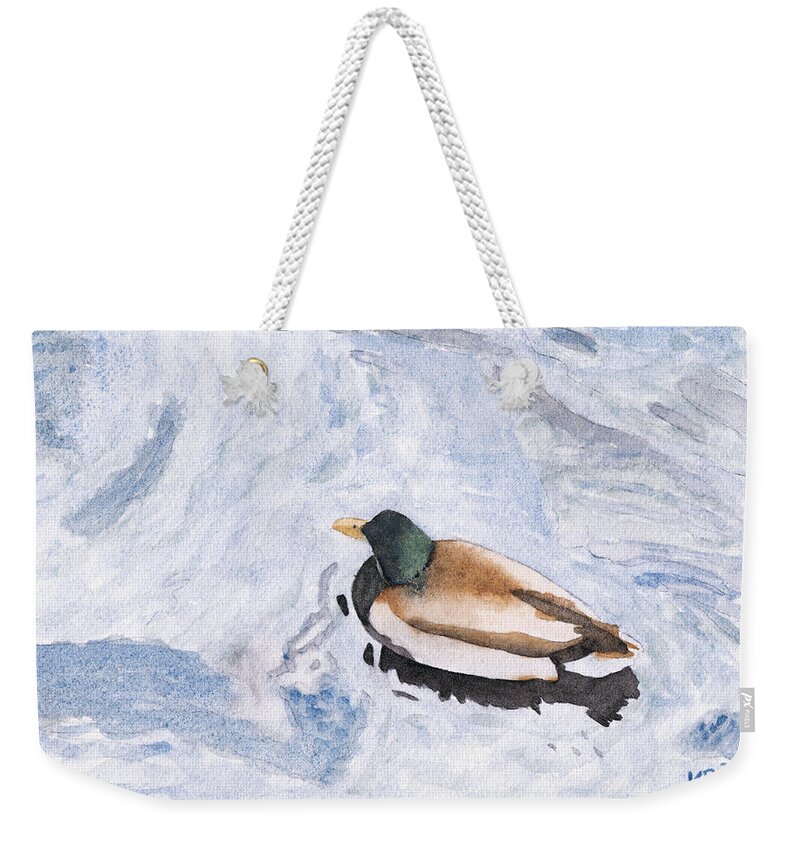 Watercolor Weekender Tote Bag featuring the painting Snake Lake Duck Sketch by Ken Powers