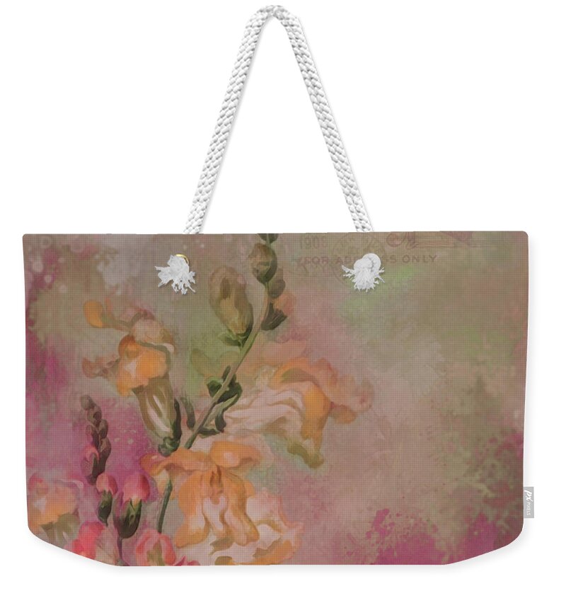 Flower Weekender Tote Bag featuring the digital art Snapdragon by Jeff Burgess