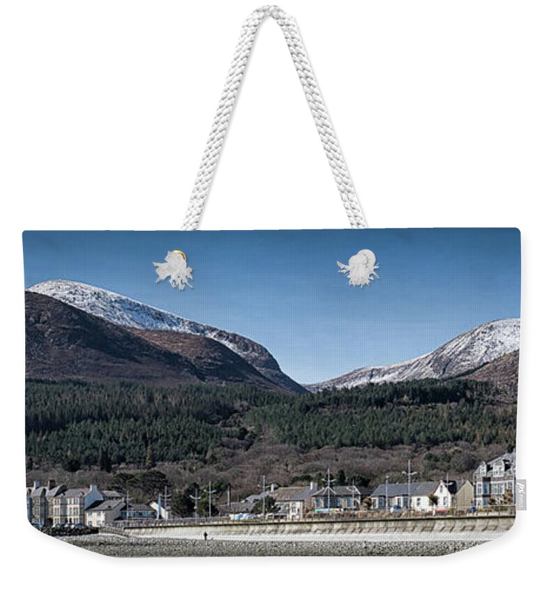 Donard Weekender Tote Bag featuring the photograph Snow Capped Mourne Mountains by Nigel R Bell