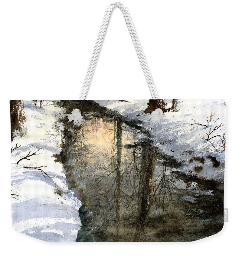 Creek Weekender Tote Bag featuring the painting Snow Creek by Andrew King