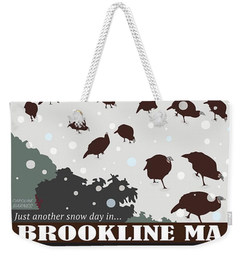 Brookline Turkeys Weekender Tote Bag featuring the digital art Snow Day by Caroline Barnes