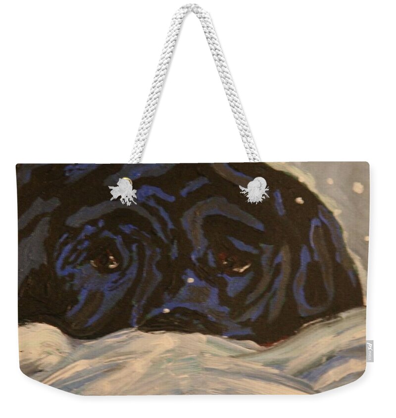 Labrador Retriever Weekender Tote Bag featuring the painting Snow Day by Marilyn Quigley