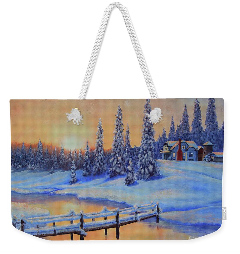 Winter Weekender Tote Bag featuring the painting Snow Home by Jeanette French