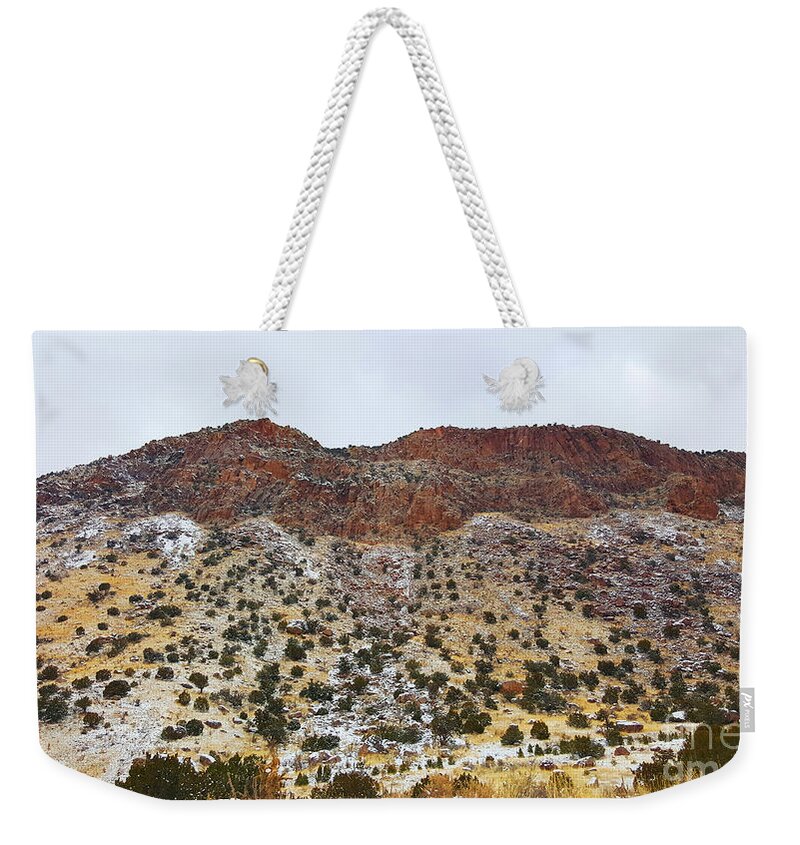 Southwest Landscape Weekender Tote Bag featuring the photograph Snow on the rocks by Robert WK Clark