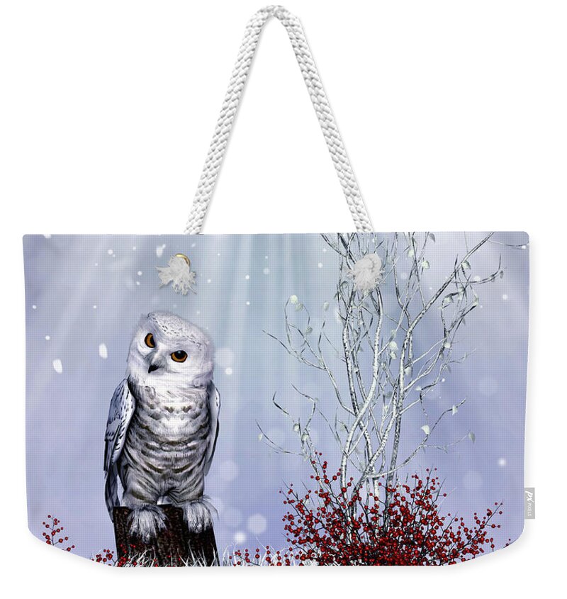 Snow Owl Weekender Tote Bag featuring the digital art Snow Owl by John Junek
