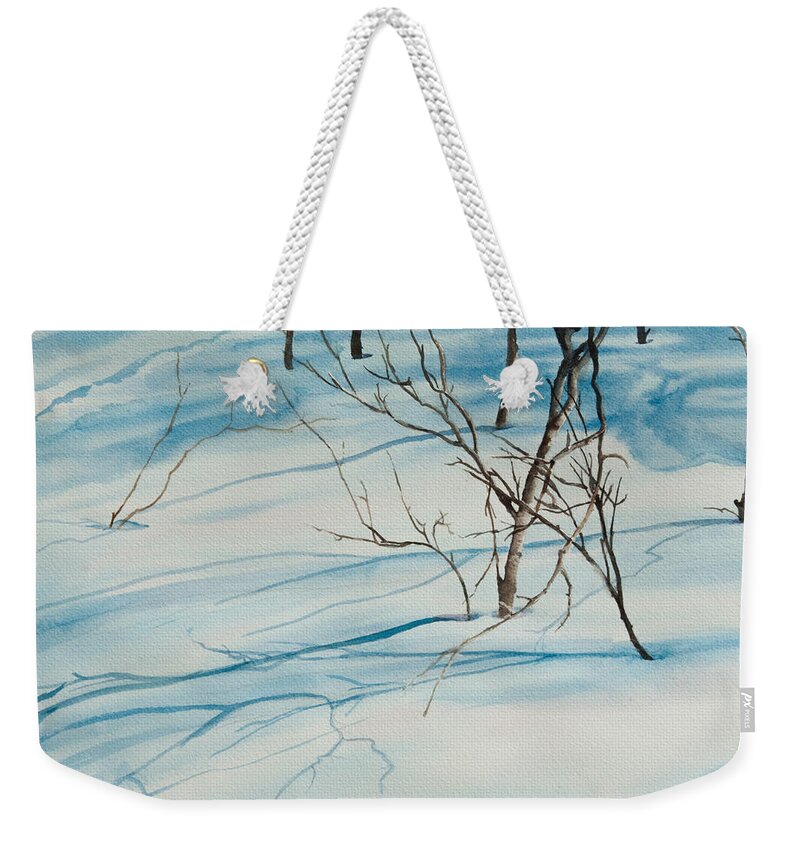 Landscape Weekender Tote Bag featuring the painting Snow Shadows by Heidi E Nelson