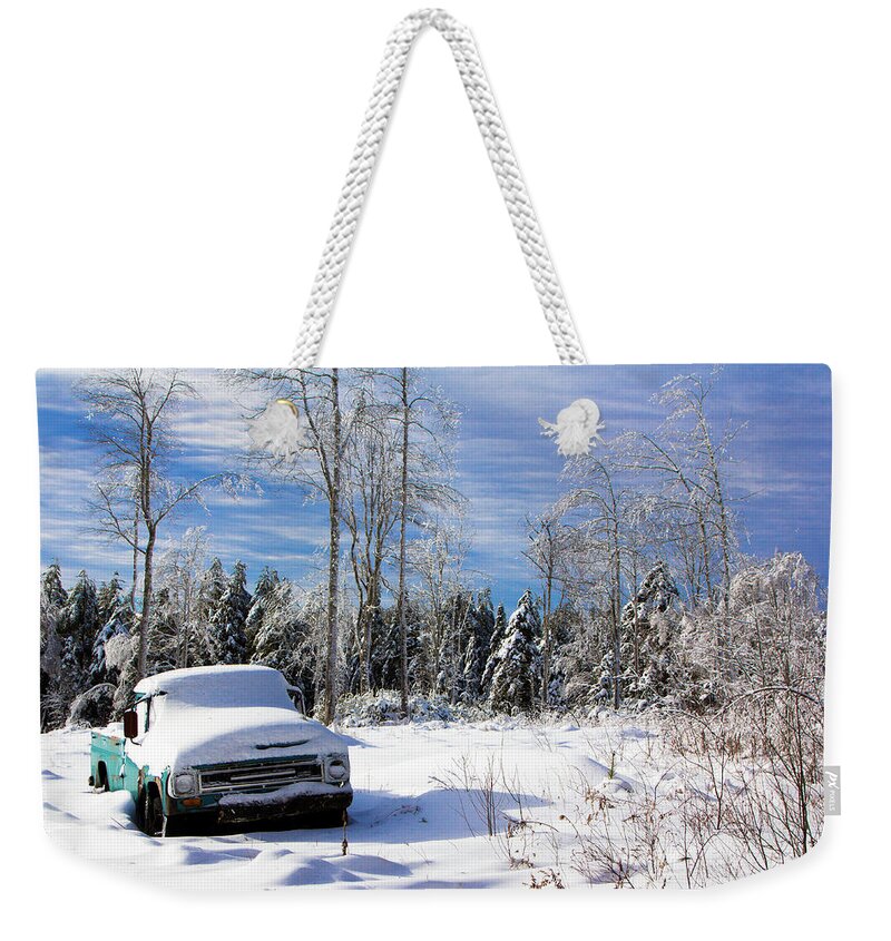 Blue Hill Weekender Tote Bag featuring the photograph Snow Truck by Darryl Hendricks