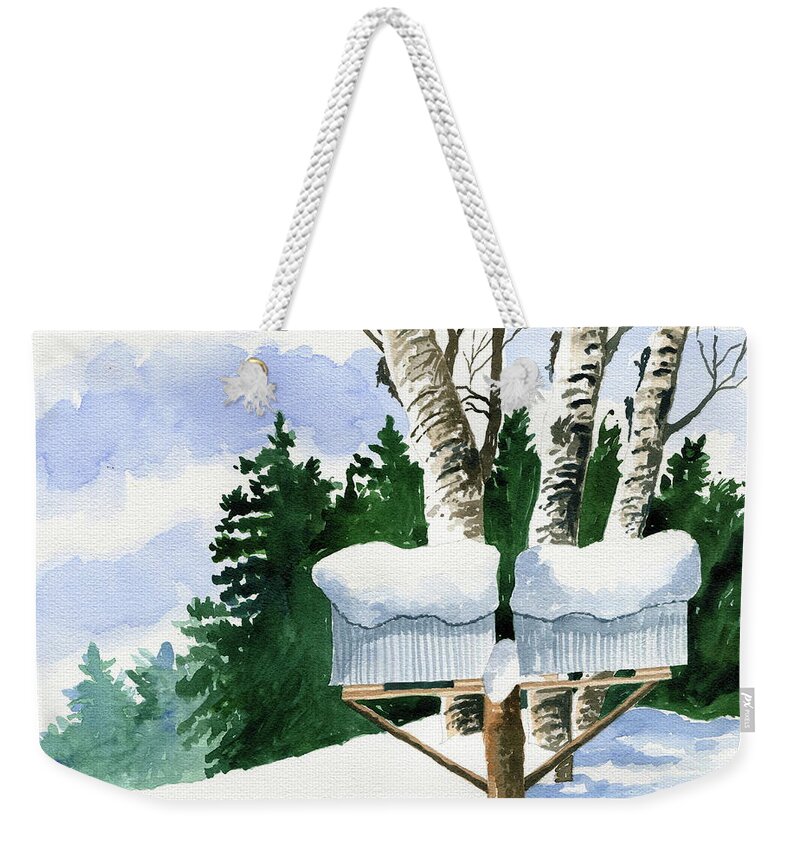 Snow Weekender Tote Bag featuring the painting Snowed in by Jeff Blazejovsky